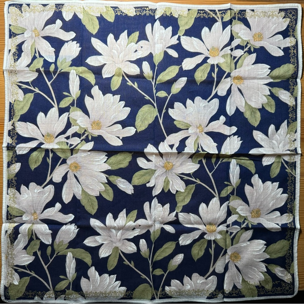 Floral Navy Blue Scarf  100% Cotton